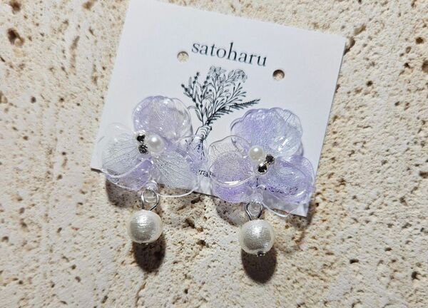 コットンパールと紫陽花ピアス
