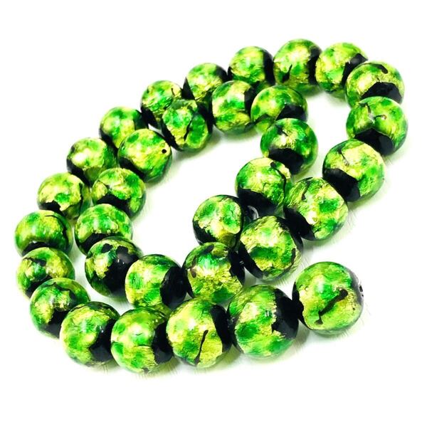 蓄光 ホタルガラス 10mm 連売り 40粒 グリーン とんぼ玉 とんぼガラス