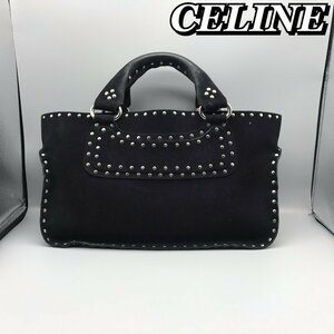 ワケあり ＣＥＬＩＮＥ セリーヌ スタッズ ブギーバッグ レザー トートバッグ ハンドバッグ ファスナー ブラック 黒 鞄/252