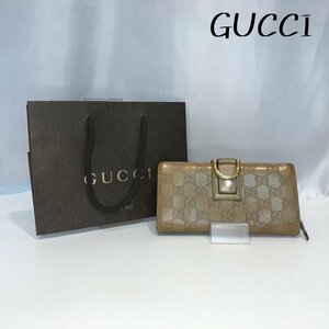 中古 ＧＵＣＣＩ 長財布 １５４２５６・０４１６ グッチ アビー シマ レザー ベージュ 二つ折り財布 鞄/252