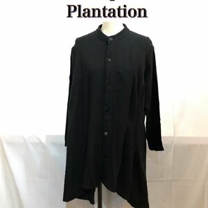 Ｐｌａｎｔａｔｉｏｎ ノーカラー 綿１００％ 日本製 柔らか プランテーション ボタン ロングシャツ 黒 サイズＭ 長袖 洋品婦人/269