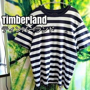ティンバーランド Timberland ボーダー 濃紺 コットン 綿100％ 刺繍ロゴ Tシャツ 半袖Tシャツ　