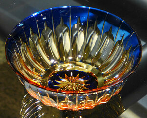 D общий не пропускающее стекло orange синий blue миска глубокий горшок тарелка осмотр / лед стакан cut стакан стекло Edo порез . Satsuma порез .