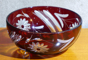 F Showa первый период ~ общий не пропускающее стекло красный .. красный цветок документ sama миска глубокий горшок тарелка осмотр / retro лед стакан cut стакан стекло Edo порез . Satsuma порез .