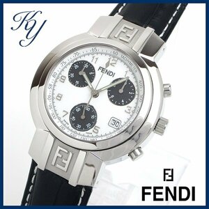 1 иен ~ 3 месяцев с гарантией отполирован прекрасный товар подлинный товар популярный FENDI Fendi Zucca хронограф кожа ремень белый мужской часы 