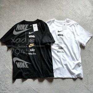  новый товар стандартный товар NIKE Nike NSW INC короткий рукав футболка 2 шт. комплект чёрный черный белый белый Logos ushu принт L