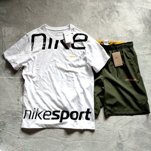 新品 正規品 NIKE ナイキ上下セット Tシャツ ハーフパンツ ロゴ プリント セットアップ NIKE SPORT 白 ホワイト カーキ 白 2XL XXL