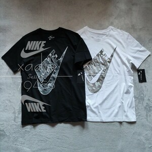 新品 正規品 NIKE ナイキ 迷彩 半袖 Tシャツ 2枚セット 黒 ブラック 白 ホワイト CAMO柄 スウッシュ プリント M