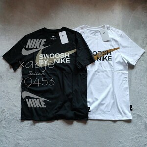  новый товар стандартный товар NIKE Nike NSW короткий рукав футболка 2 шт. комплект чёрный черный белый белый SWOOSH BY NIKE большой sushu Logo принт M
