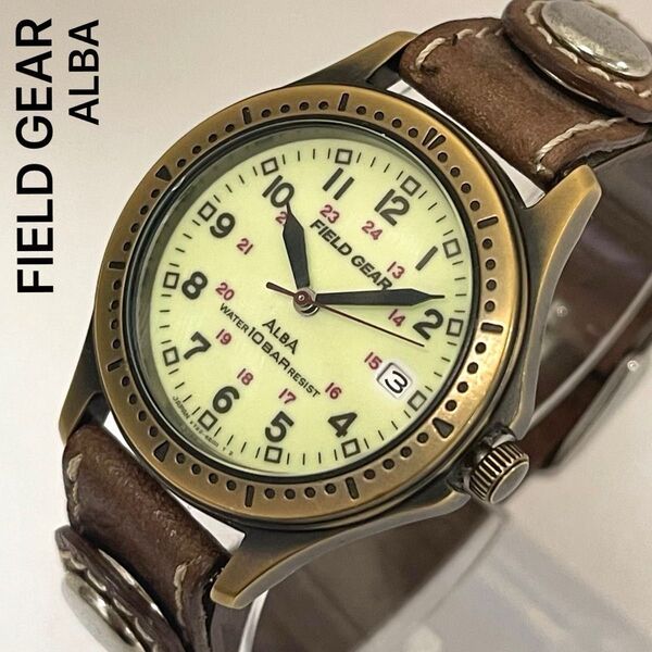 稼働 SEIKO ALBA FIELDGEAR メンズ腕時計 全面夜光文字盤 ブロンズ ブラウン アルバ フィールドギア 超激レア