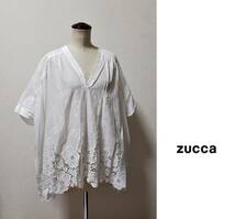  新品 ZUCCa フラワーカットワークレース ワイドブラウス 白_画像1