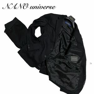 【大人の一着】ナノユニバース　NANO universe ダメリーノ　スーツ　セットアップ　ブラック　Lサイズ　アンコン　春夏　ウール　コットン