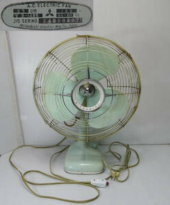  retro Mitsubishi electric fan 35cm small eyes .DM-35DF new green wire remote control attaching operation goods Showa era that time thing Vintage interior objet d'art materials present condition goods 