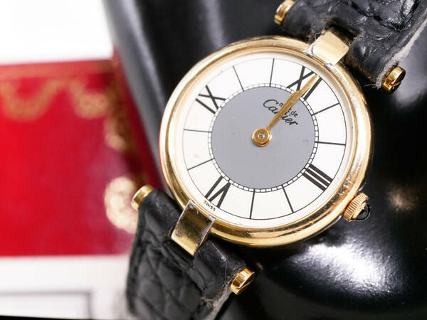 動作確認済 電池交換済み Cartier カルティエ マストヴァンドーム VERMEIL Paris 925 腕時計 クォーツ ゴールド 本物