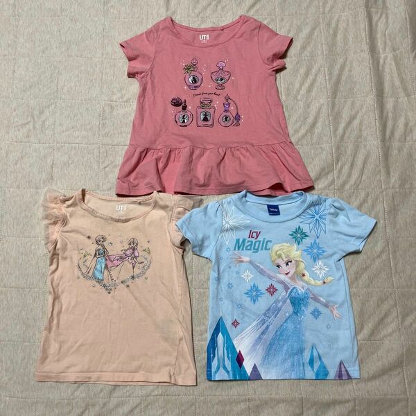 ユニクロ　ディズニープリンセス　半袖Tシャツセット　まとめ売り　100cm 女の子 子供服　アナ雪　ピンク　水色