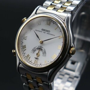 希少 電池新品 SEIKO EQUIPMENT FOR PROFESSIONAL セイコー ビジネスタイミング 8M11-6000 クォーツ ローマン 白 コンビ 純正ブレス メンズ