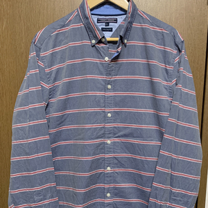 XL TOMMY HILFIGER｜トミーフィルフィガー 長袖BDシャツ ネイビー系ボーダー ボタンダウン