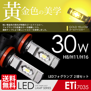 LED フォグランプ H8/Ｈ11/Ｈ16 対応 30W ゴールドイエロー イエローフォグ ETiブランド LEDバルブ 国内検査後出荷 ネコポス＊ 送料無料