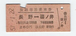 国鉄　長野⇔篠ノ井　復路専用乗車券　S５７年　