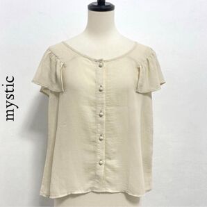 mistic ベージュ 淡色 ブラウス シャツ フリル ミスティック シアー 透け感 半袖