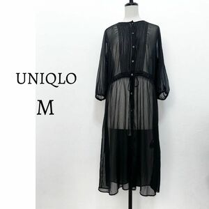 UNIQLO ユニクロ ワンピース 七分袖 ブラック ドット シアー
