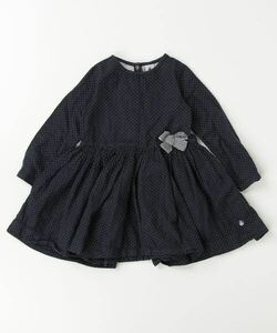 「PETIT BATEAU」 「KIDS」ドット柄長袖ワンピース 104cm ネイビー キッズ