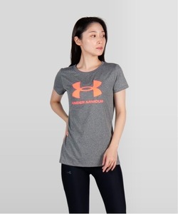 「UNDER ARMOUR」 半袖Tシャツ X-LARGE グレー×ピンク レディース