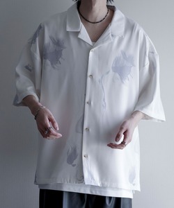 「Nilway」 半袖シャツ LARGE ホワイト×パープル メンズ