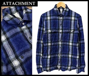 G② # шедевр ATTACHMENT Attachment on пятно проверка помятость обработка фланель рубашка фланель рубашка синий белый 1 сделано в Японии 