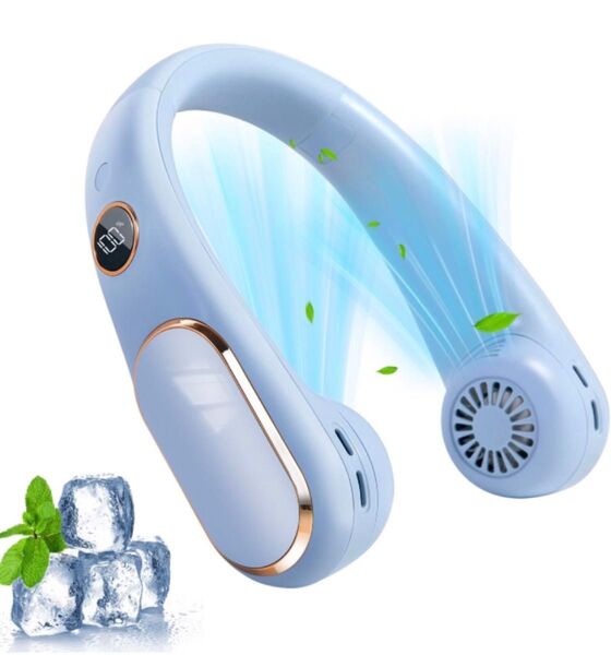 首掛け扇風機 Cryroc 5000mAh大容量静音力風量5段階調節 時間連続使用バッテリー残量表示 Type-C充電式