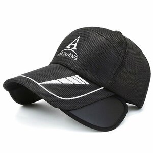 キャップ メンズ 帽子 バイザー付き帽子 サンバイザー レディース 男女兼用 UVカット 夏 メッシュ スポーツ 釣り 紫外線-A黑