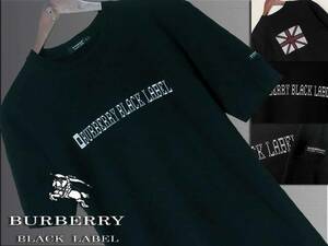 希少L！ブランドロゴ×ユニオンジャック　クルーネック　ブラック　Tシャツ　日本製▼バーバリーブラックレーベル BURBERRY BLACK LABEL