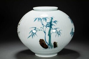 [. old .]. famous auction buying go in era thing Kyoyaki flat cheap white . structure overglaze enamels flower .. flower raw ornament . antique goods old fine art 0425-141S01