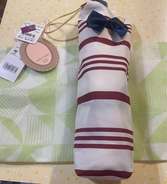 現物出品 タグ付き新品未開封状態 mily's mail 折りたたみ傘55cm ネイビーリボン 上品