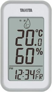 タニタ 温湿度計 大画面 一目で室内環境がわかる 時計 カレンダー アラーム 温度 湿度 デジタル 壁掛け 卓上 マグネット グレ