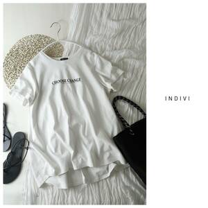 インディヴィ INDIVI☆洗える AラインフレンチロゴTシャツ 38サイズ☆E-M 3402