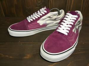 ★VANS バンズ US企画 OLD SKOOL オールドスクール フレイムス 白×マゼンタ×シルバー 26.5ｃm Used 検 SK8 スリッポン ハーフキャブ