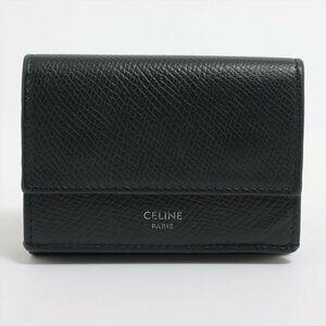 # Celine # compact wallet leather three folding purse original leather black black folding in half men's lady's EEM R20-4