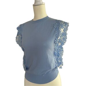 ノスタルジア ノースリーブ ニット M 水色 花 レース &.NOSTALGIA