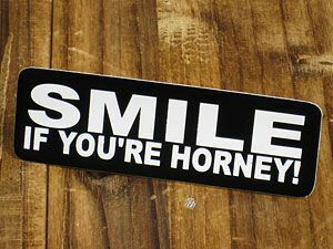 ステッカー ヘルメット 車 アメリカン おしゃれ バイク かっこいい SMILE IF YOU'RE HORNEY！ ヤリたくなったら微笑んでくれ！