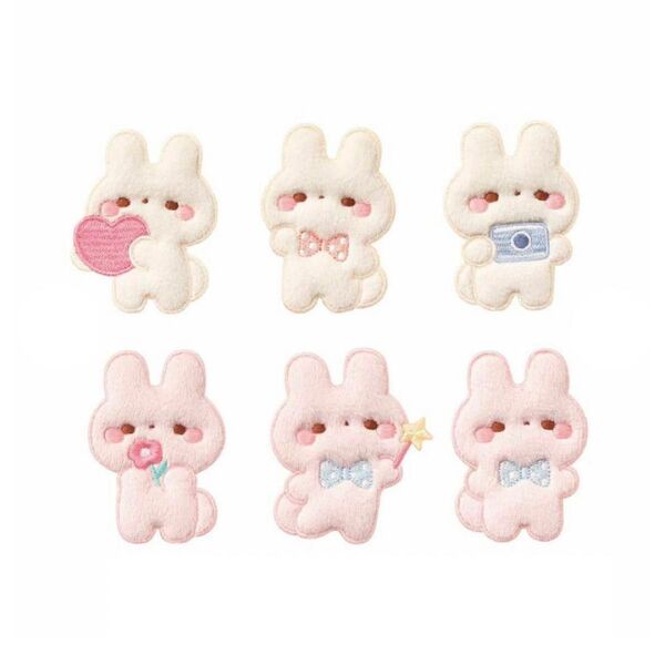 ワッペン 6個セット うさぎ かわいい ふわふわ アイロンシール