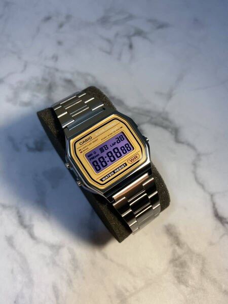 ★カスタムカラー!★新品パープル【送料無料】CASIO A158WE GOLDパネル パープル液晶 チープカシオ カスタム タイメックス ALBA 好きにも