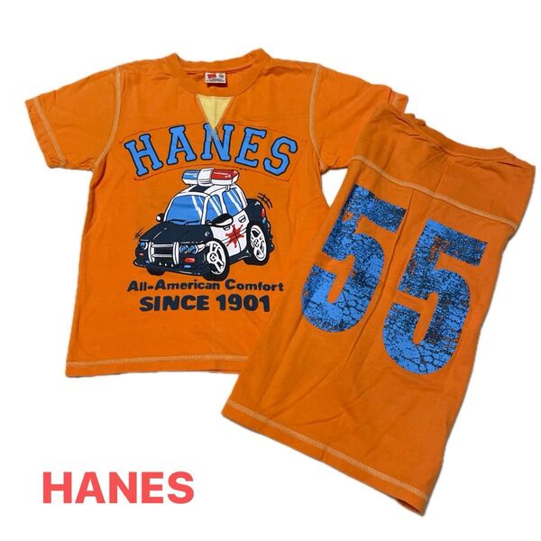 HANES パトカー Tシャツ 双子 おそろい 兄弟 半袖Tシャツ
