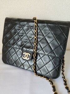 A88 CHANEL シャネル ラムスキン マトラッセ チェーンショルダーバッグ ココマーク ヴィンテージ プッシュロック ブラック　1円スタート