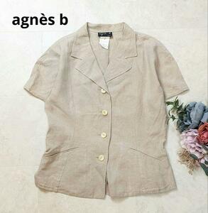  прекрасный товар agns b. Agnes B лен linen рубашка бежевый рубашка с коротким рукавом 2 размер M