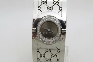 1 иен ~[ рабочий товар ]GUCCI Gucci towa-ru112 бриллиант оправа браслет кварц женские наручные часы 5-12-4