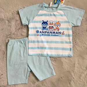 アンパンマン 半袖　パジャマ　水色　ストライプ　80