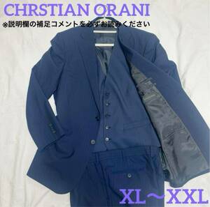 [ rare XL~XXL beautiful goods ] Christian Ora -nichristian orani setup suit navy stripe navy blue blur 3 piece slacks SUIT