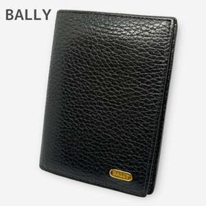 【美品】BALLY バリー メンズ レザー 革 シボ カードケース 名刺入れ パスケース 定期 黒 ブラック ゴールド金具 ロゴ核印 ビジネス