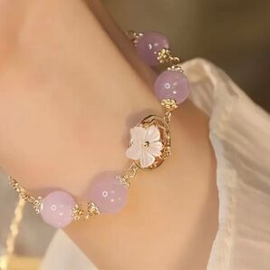 ブレスレット フラワー サクラ 桜 パープル 紫 かわいい